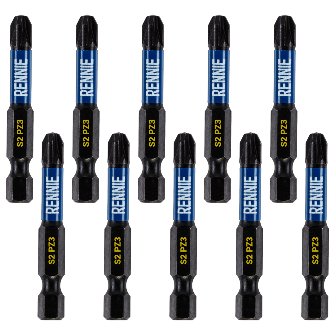 10 PZ3 50mm Magnetic Impact Screwdriver Bits Pozi Set