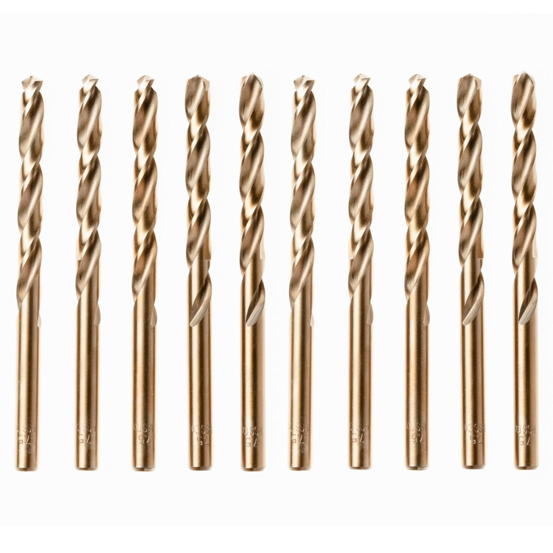 Box of 10 x Cobalt Jobber Drills for Hard Metals, Stainless Steel -  Imperial Sizes