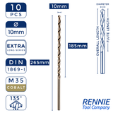 Box Of 10 x DIN1869 HSS Cobalt Extra Long Series Jobber Drill Bit