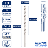 Box Of 10 x DIN1869 HSS Extra Long Series Jobber Drill Bit M2 Fully Ground