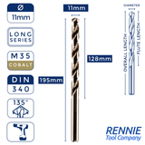 1 x DIN340 HSS Cobalt Long Series Jobber Drill Bit