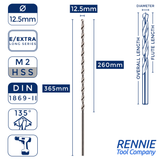 1 x DIN1869/2 HSS Extra Long Series Jobber Drill Bit M2 Fully Ground