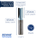 1/2" Shank TCT Straight Flute Router Bit (Sizes 2mm - 18mm)  - Metric Sizes Fits Makita Festool Dewalt Trend Routers