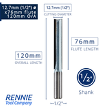 1/2" Shank TCT Straight Flute Router Bit (Sizes 2mm - 18mm)  - Metric Sizes Fits Makita Festool Dewalt Trend Routers