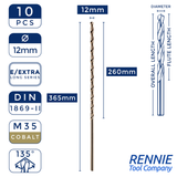 Box Of 10 x DIN1869/2 HSS Cobalt Extra Long Series Jobber Drill Bit