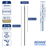 1 x DIN1869/2 HSS Cobalt Extra Long Series Jobber Drill Bit