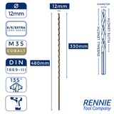 1 x DIN1869/3 HSS Cobalt Long Series Jobber Drill Bit