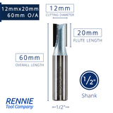 1/2" Shank TCT Straight Flute Router Bit (Sizes 2mm - 18mm)  - Metric Sizes Fits Makita Festool Dewalt Trend Routers