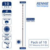 Pack Of 10 - TCT Tipped Masonry Drill Bits Straight Shank