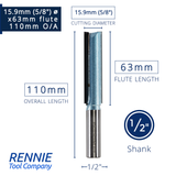 1/2" Shank TCT Straight Flute Router Bit (Sizes 2mm - 18mm)  - Metric Sizes Fits Makita Festool Dewalt Trend Routers