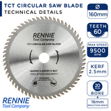 160mm x 60T TCT Circular Wood Saw Blade Fits Bosch, Makita and etc