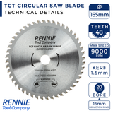 165mm x 48T TCT Cordless Circular Blades (48 Teeth)