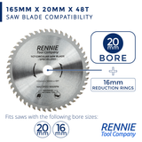 165mm x 48T TCT Cordless Circular Blades (48 Teeth)