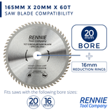 3 Pack - 165mm x 24T 48T & 60T TCT Cordless Circular Wood Saw Blades With Thin Kerf