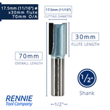 1/2" Shank TCT Straight Flute Router Bit (Sizes 2mm - 18mm)  - Metric Sizes Fits Makita Festool Dewalt Trend Routers