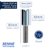 1/2" Shank TCT Straight Flute Router Bit (Sizes 19mm - 50.8mm) - Metric Sizes Fits Makita Festool Dewalt Trend Routers