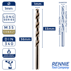 1 x DIN340 HSS Cobalt Long Series Jobber Drill Bit