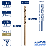 Box Of 10 Cobalt Jobber Drill Bits 1mm - 6.5mm High-Performance Drilling