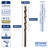 1 x DIN340 HSS Cobalt Long Series Jobber Drill Bit