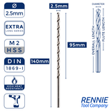 1 x DIN1869 HSS Extra Long Series Jobber Drill Bit M2 Fully Ground