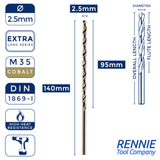 1 x DIN1869 HSS Cobalt Extra Long Series Jobber Drill Bit