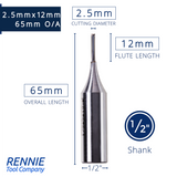 1/2" Shank TCT Straight Flute Router Bit (Sizes 2mm - 18mm)  - Metric Sizes Fits Makita Festool Dewalt Trend Routers