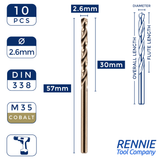 Box Of 10 Cobalt Jobber Drill Bits 1mm - 6.5mm High-Performance Drilling