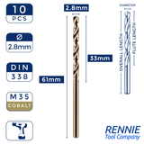 Box Of 10 Cobalt Jobber Drill Bits 1mm - 6.5mm High-Performance Drilling