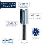 1/2" Shank TCT Straight Flute Router Bit (Sizes 19mm - 50.8mm) - Metric Sizes Fits Makita Festool Dewalt Trend Routers