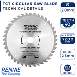 210mm x 25.4mm Bore x 40T TCT Circular Wood Saw Blade