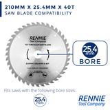 210mm x 25.4mm Bore x 40T TCT Circular Wood Saw Blade