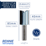 1/2" Shank TCT Straight Flute Router Bit (Sizes 19mm - 50.8mm) - Metric Sizes Fits Makita Festool Dewalt Trend Routers