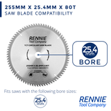 255mm x 25.4mm Bore x 80T TCT Circular Wood Saw Blade Fits Evolution Saws & Evolution Rage Saws