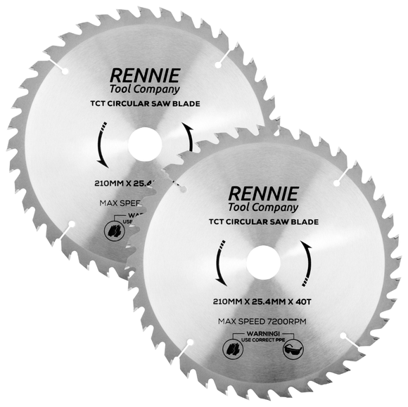 2 Pack - 255mm x 25.4mm Bore x 40T TCT Circular Saw Blades For Evolution Saws