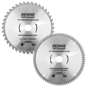 2 Pack - 210mm x 25.4mm Bore x 40T & 80T TCT Circular Wood Saw Blade Fits Evolution Saws & Evolution Rage Saws