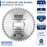 2 Pack - 210mm x 25.4mm Bore x 40T & 80T TCT Circular Wood Saw Blade Fits Evolution Saws & Evolution Rage Saws