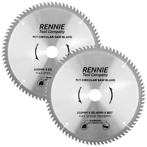 2 Pack - 210mm x 25.4mm Bore x 80T TCT Circular Wood Saw Blade For Evolution Saws