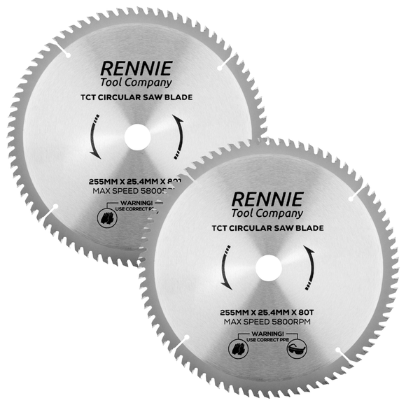 2 Pack - 255mm x 25.4mm Bore x 80T TCT Circular Wood Saw Blades