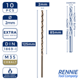 Box Of 10 x DIN1869 HSS Cobalt Extra Long Series Jobber Drill Bit