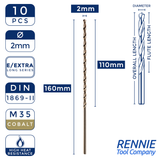 Box Of 10 x DIN1869/2 HSS Cobalt Extra Long Series Jobber Drill Bit