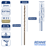 1 x DIN1869 HSS Cobalt Extra Long Series Jobber Drill Bit