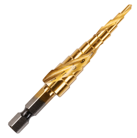 3-12mm HSS Step Drill Bit Titanium (TIN) Coated / Spiral Flute Cone Cutter