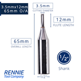 1/2" Shank TCT Straight Flute Router Bit (Sizes 2mm - 18mm)  - Metric Sizes Fits Makita Festool Dewalt Trend Routers