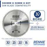 300mm x 60T TCT Circular Wood Saw Blade. Fits Multiple Circular Saws