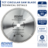 305mm x 80T TCT Circular Wood Saw Blade Clean Cuts