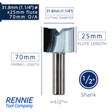 1/2" Shank TCT Straight Flute Router Bit (Sizes 19mm - 50.8mm) - Metric Sizes Fits Makita Festool Dewalt Trend Routers