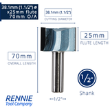 1/2" Shank TCT Straight Flute Router Bit (Sizes 19mm - 50.8mm) - Metric Sizes Fits Makita Festool Dewalt Trend Routers