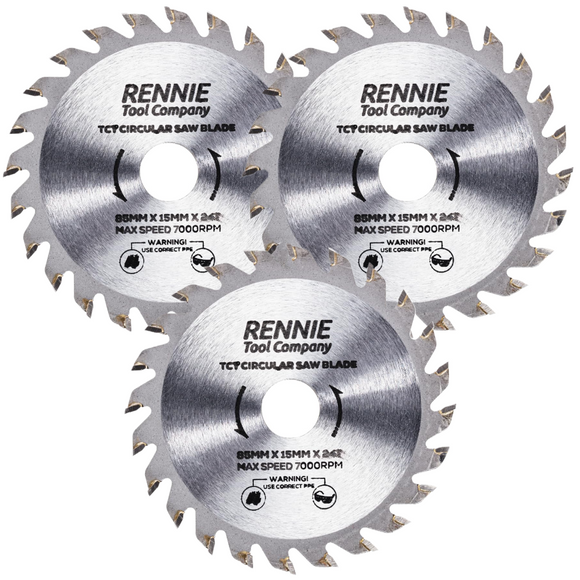 3 Pack - 85mm x 24T TCT Circular Wood Saw Blades Fits Bosch, Festool, Makita, Worx, Balck & Decker etc