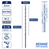 1 x DIN1869 HSS Extra Long Series Jobber Drill Bit M2 Fully Ground