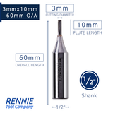 1/2" Shank TCT Straight Flute Router Bit (Sizes 2mm - 18mm)  - Metric Sizes Fits Makita Festool Dewalt Trend Routers